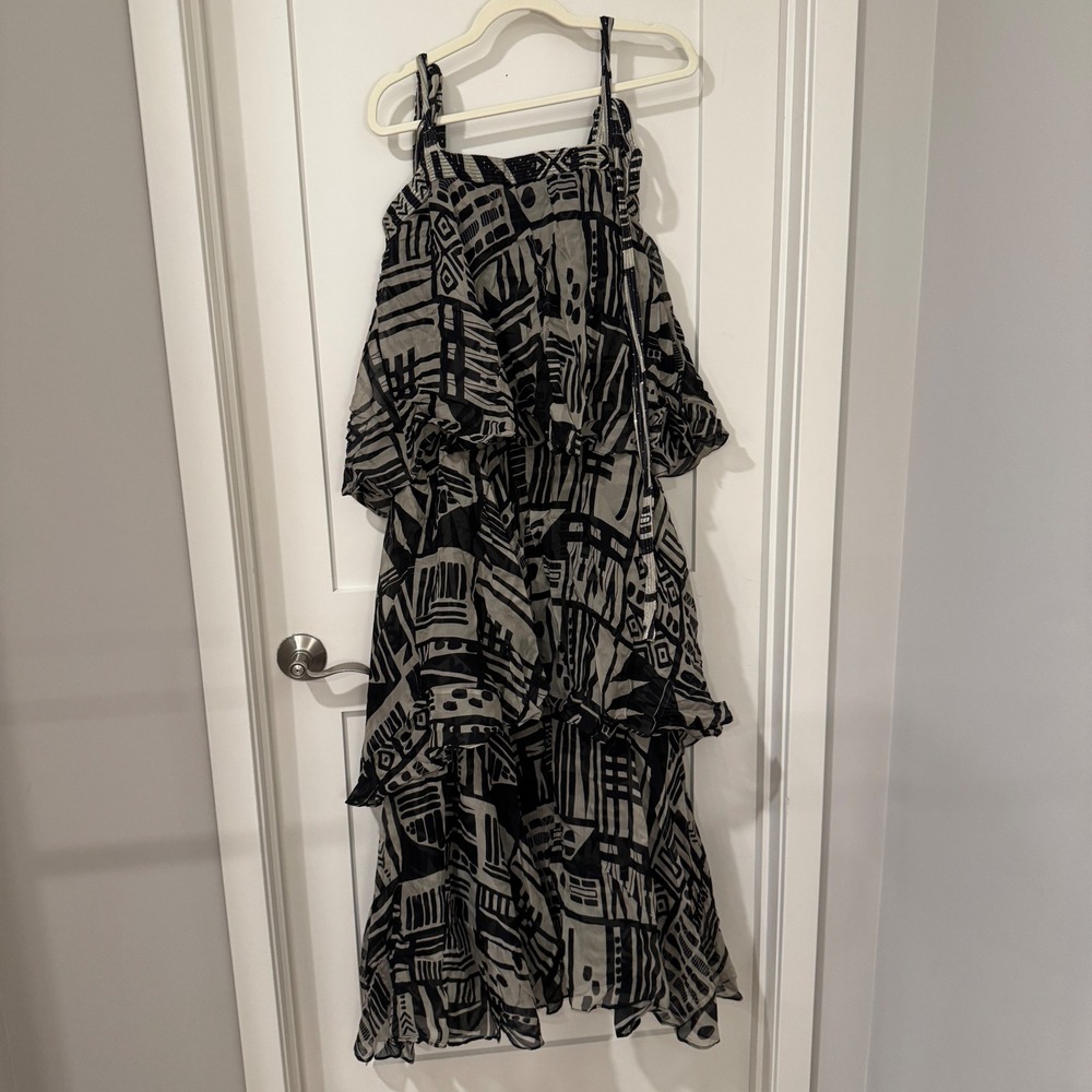 Nikita Mhaisalkar BlackGrey Geometric Tiered Dress Sequin Accents Large $618new
